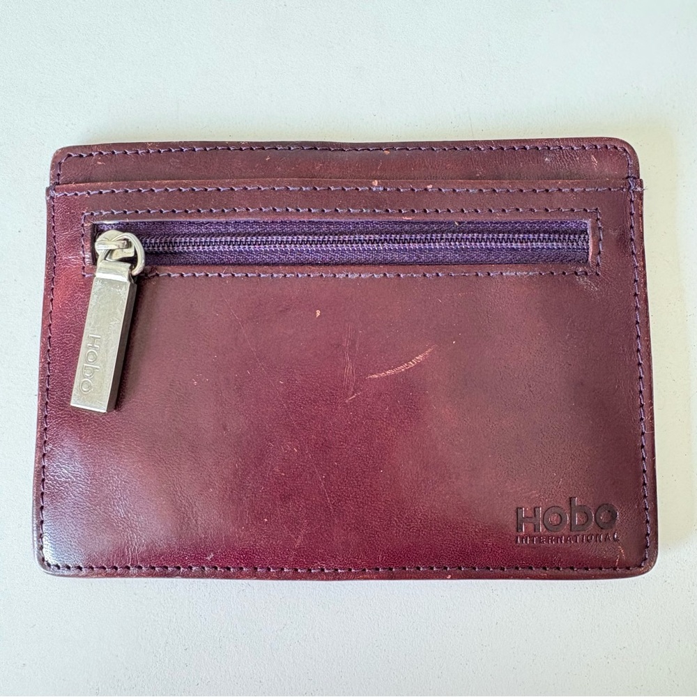 HOBO Burgundy Red Leather Thin Wallet Coins Purse ID Card Holder 5”x3.5”